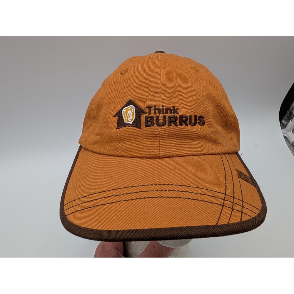 Burrus Seed Think Burrus Orange Brown Baseball Cap Hat Hook Loop Strap